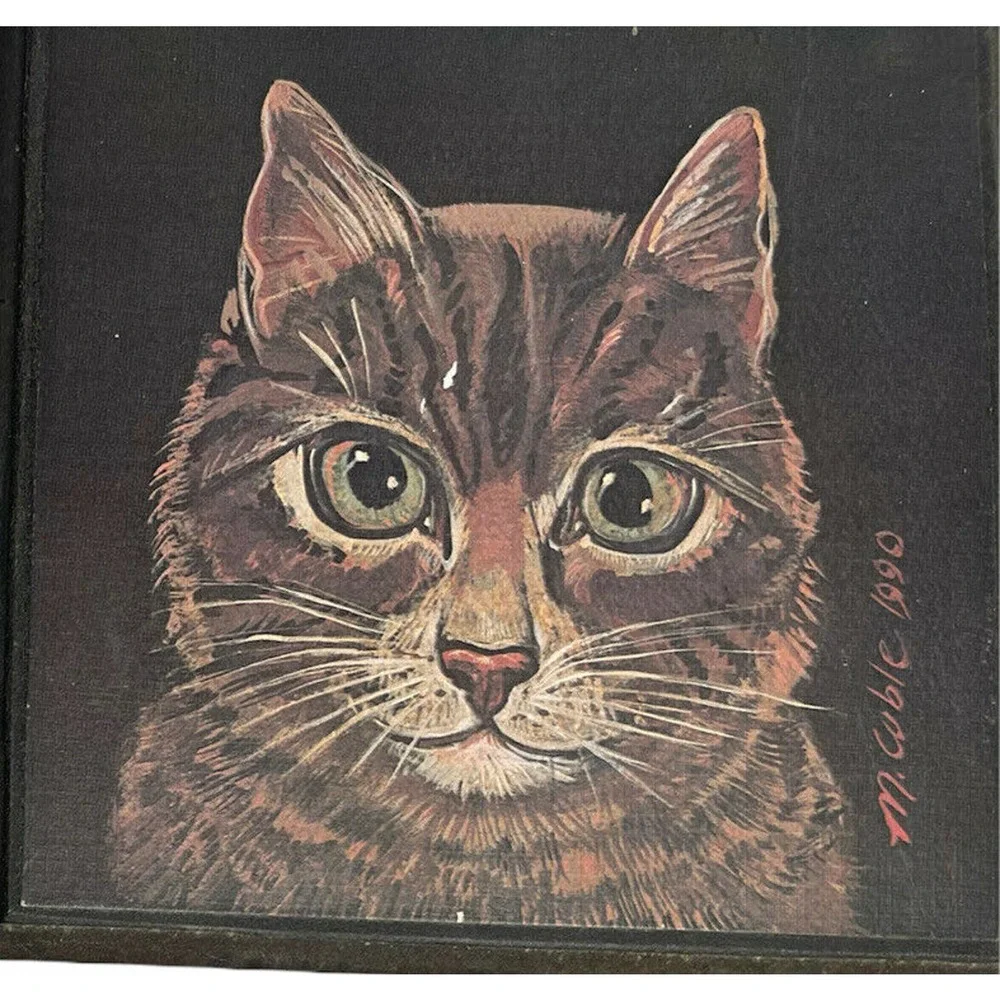 Vintage 1990 Hand Painted Artisan Black Wooden Cat Trinket Storage Box 7